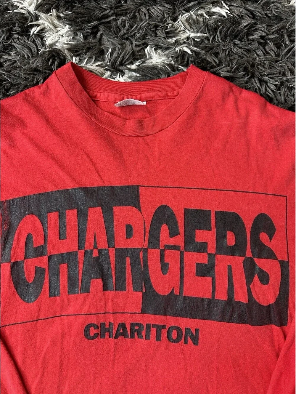 Vintage 90s Hanes Beefy-T Chariton Chargers Shirt Mens Medium Red Long Sleeve